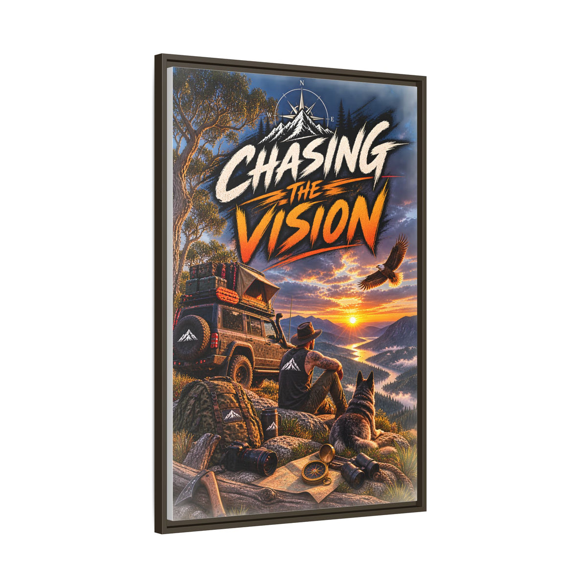 Chasing the Vision Matte Canvas Print (Framed) — Adventure Landscape Wall Art