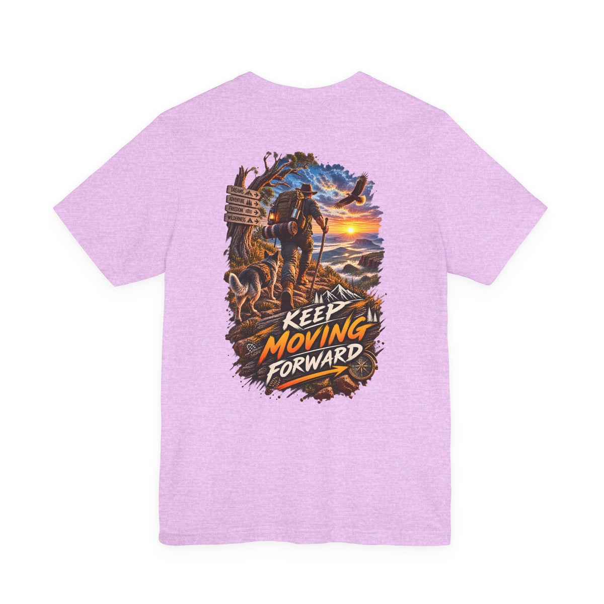 Keep Moving Forward T-Shirt — Motivational Hiker Sunset Graphic Tee