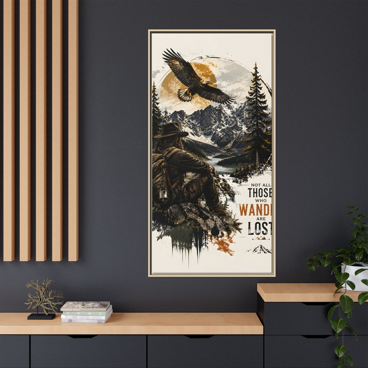 Wander Not Lost Eagle Mountain Canvas Print — Framed Matte Wall Art