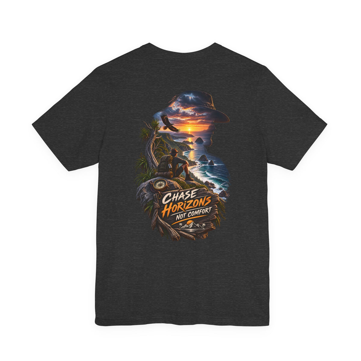 Chase Horizons Graphic Tee — 'Chase Horizons Not Comfort' Sunset Adventure T-Shirt