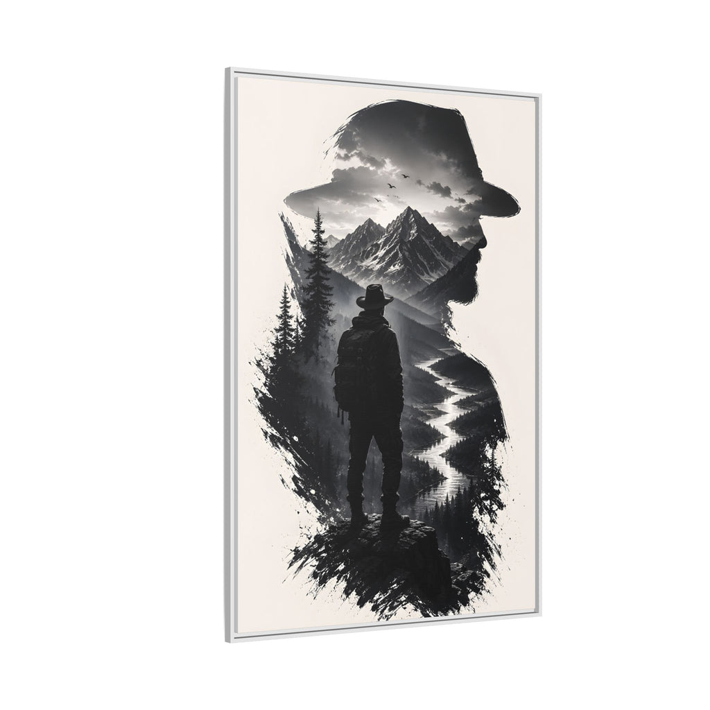 Toile encadrée silhouette de randonneur en montagne