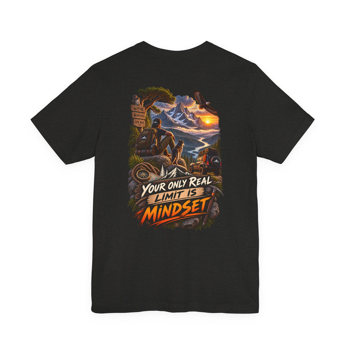 Mindset Adventure Graphic Tee — "Your Only Real Limit Is Mindset" Motivational Mountain T‑Shirt