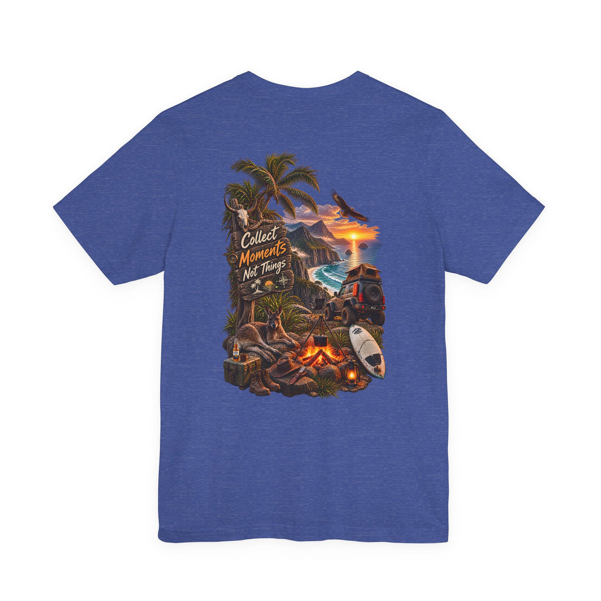 T-Shirt — "Collect Moments Not Things" Tropical Beach Camping Graphic Tee