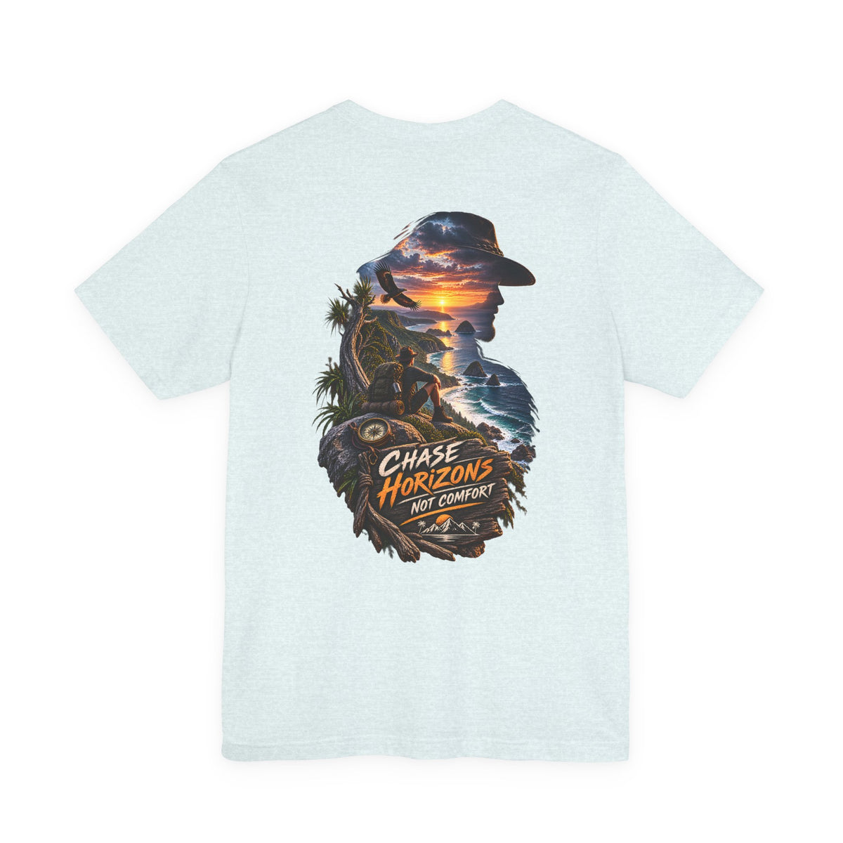Chase Horizons Graphic Tee — 'Chase Horizons Not Comfort' Sunset Adventure T-Shirt