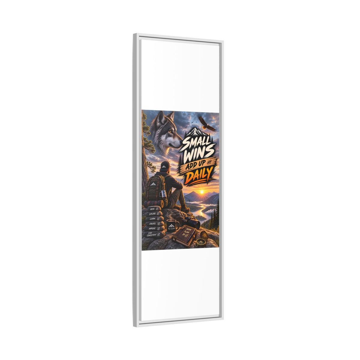 Small Wins Add Up Daily Framed Canvas Wall Art — Motivational Hiking Print