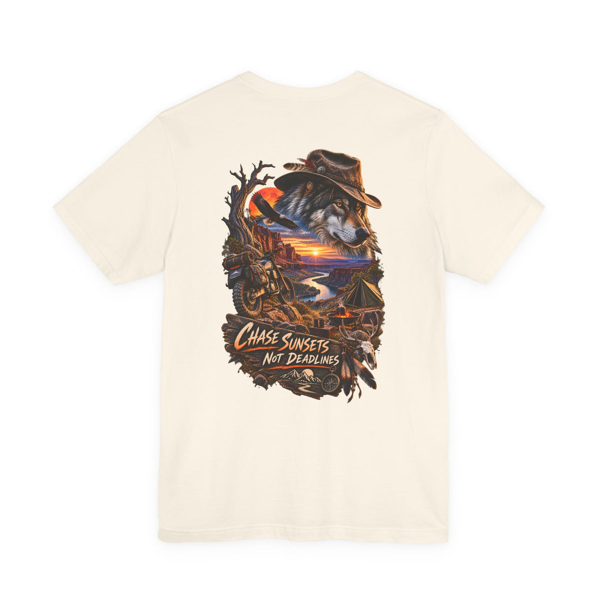 Chase Sunsets Graphic Tee — Motorcycle Sunset Rider Back Print