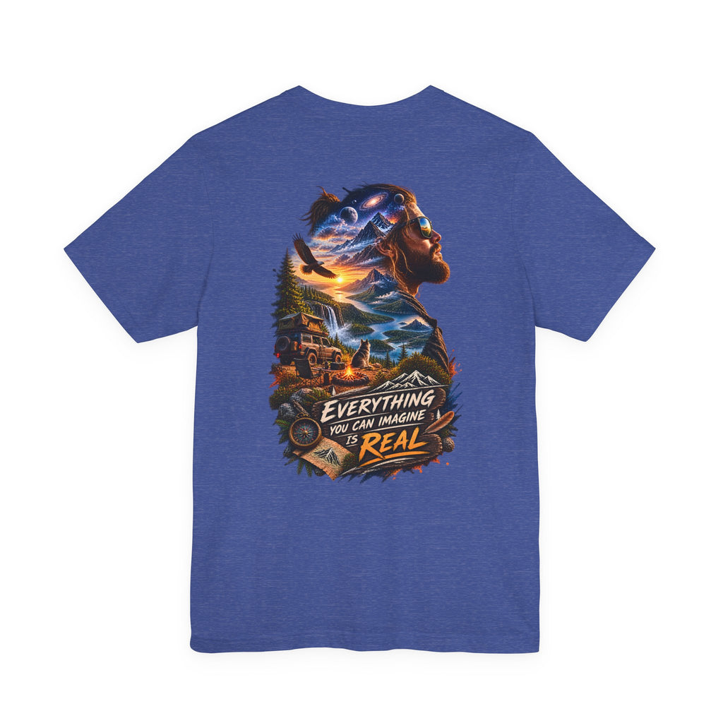 T-shirt graphique « Everything You Can Imagine Is Real » — Imprimé au dos nature et aventure surréalistes