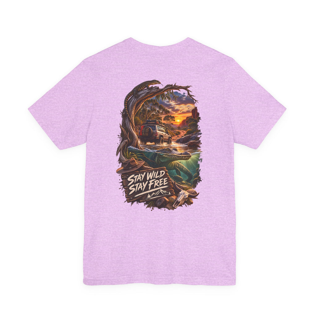 T-shirt — T-shirt graphique « Stay Wild Stay Free » aventure en canoë au coucher du soleil