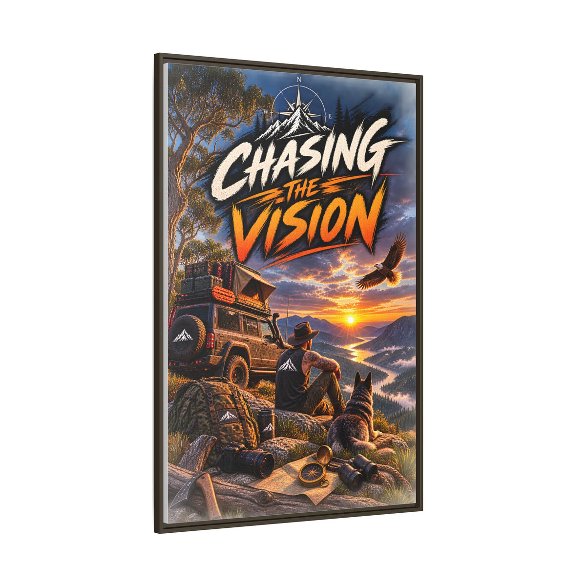 Chasing the Vision Matte Canvas Print (Framed) — Adventure Landscape Wall Art