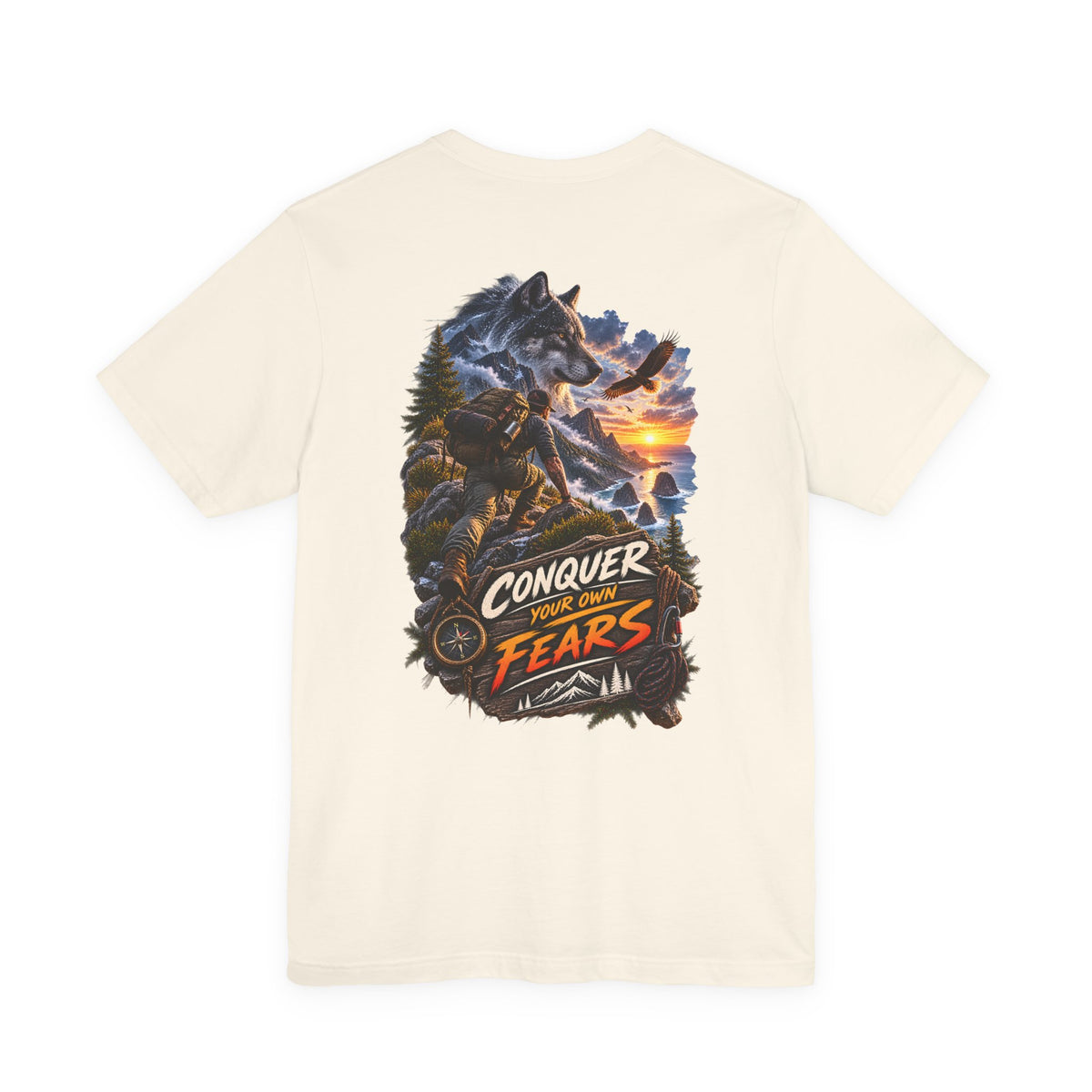 Conquer Your Fears Wolf Graphic Tee — Adventure Motivational T-Shirt