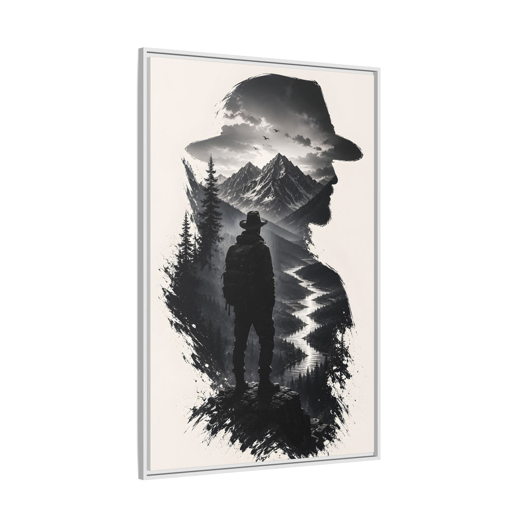 Toile encadrée silhouette de randonneur en montagne