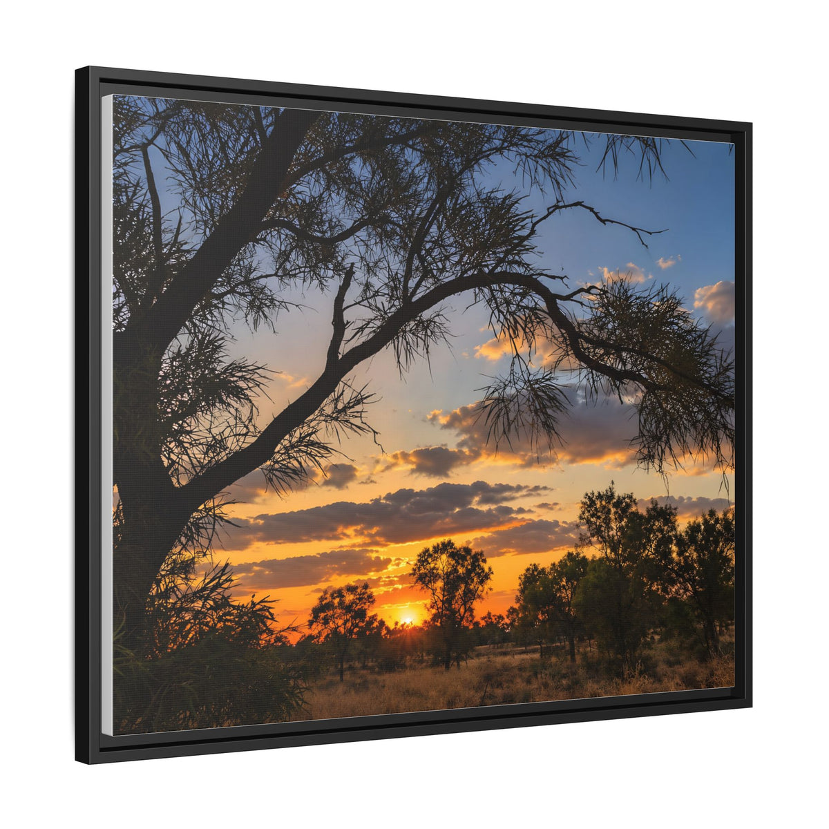 Sunset Silhouette Matte Canvas Print — Framed Landscape Wall Art