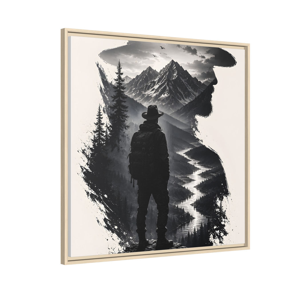 Toile encadrée silhouette de randonneur en montagne