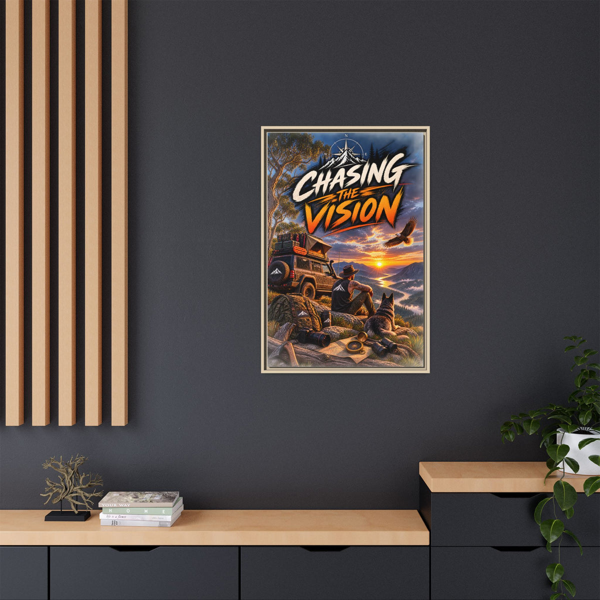 Chasing the Vision Matte Canvas Print (Framed) — Adventure Landscape Wall Art