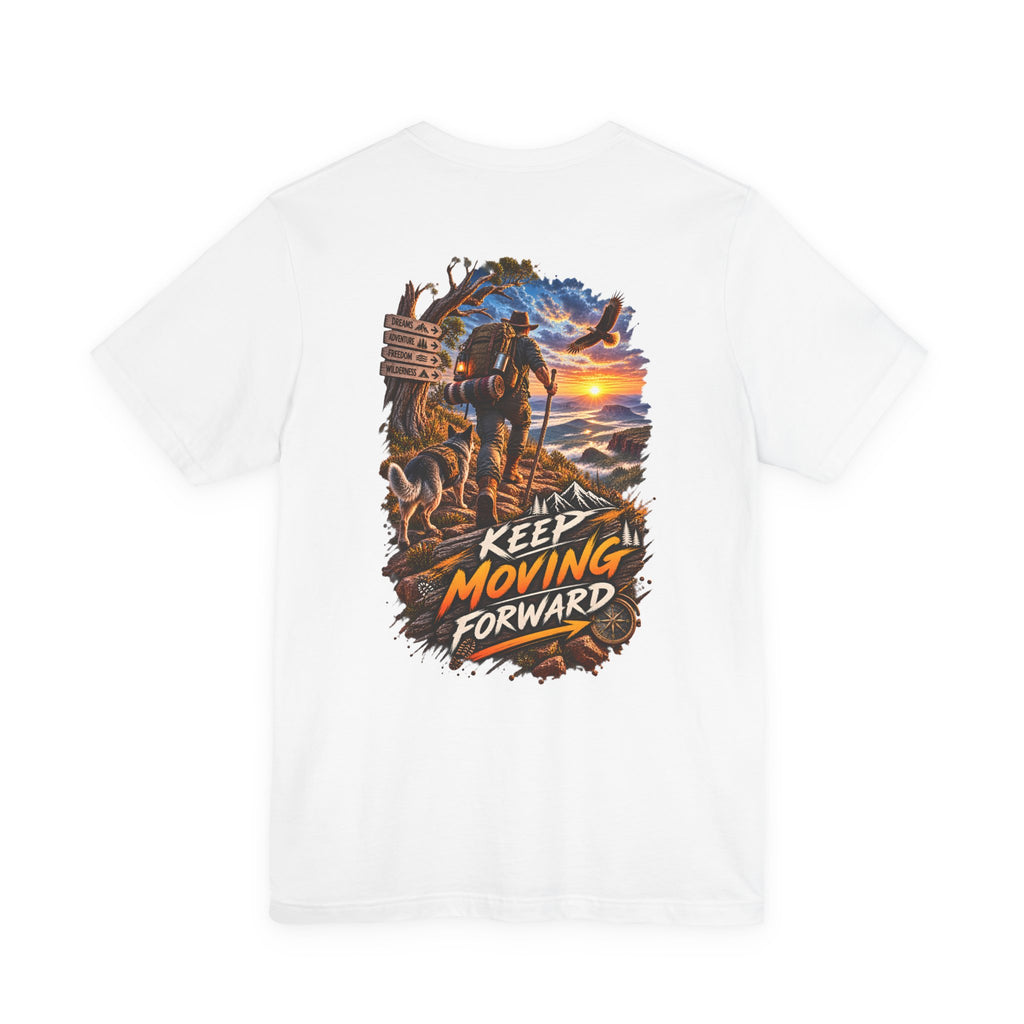 Keep Moving Forward T-Shirt — Motivational Hiker Sunset Graphic Tee