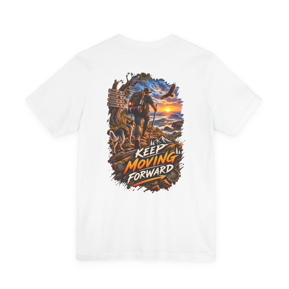Keep Moving Forward T-Shirt — Motivational Hiker Sunset Graphic Tee