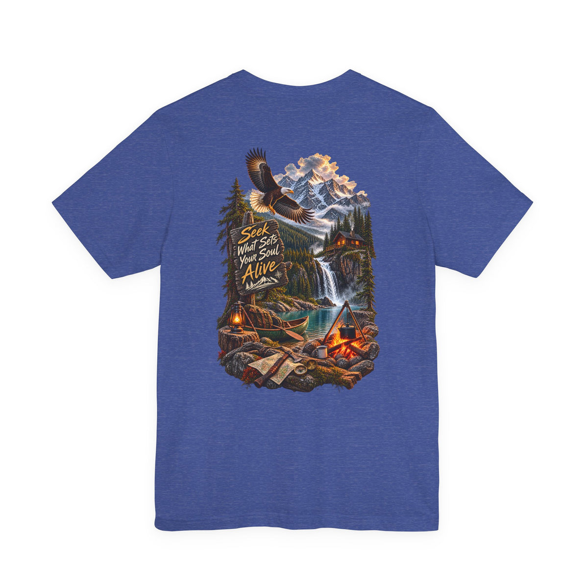 Adventure Tee — 'Seek What Sets Your Soul Alive' Mountain & Campback Graphic