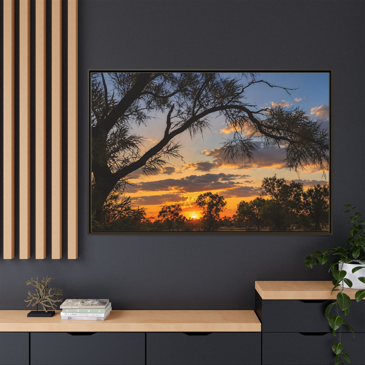 Sunset Silhouette Matte Canvas Print — Framed Landscape Wall Art