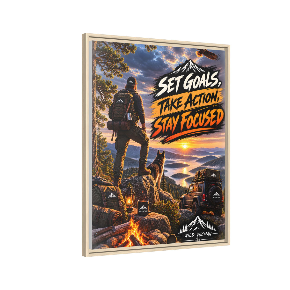 Motivational Adventure Canvas — “Set Goals, Take Action, Stay Focused”