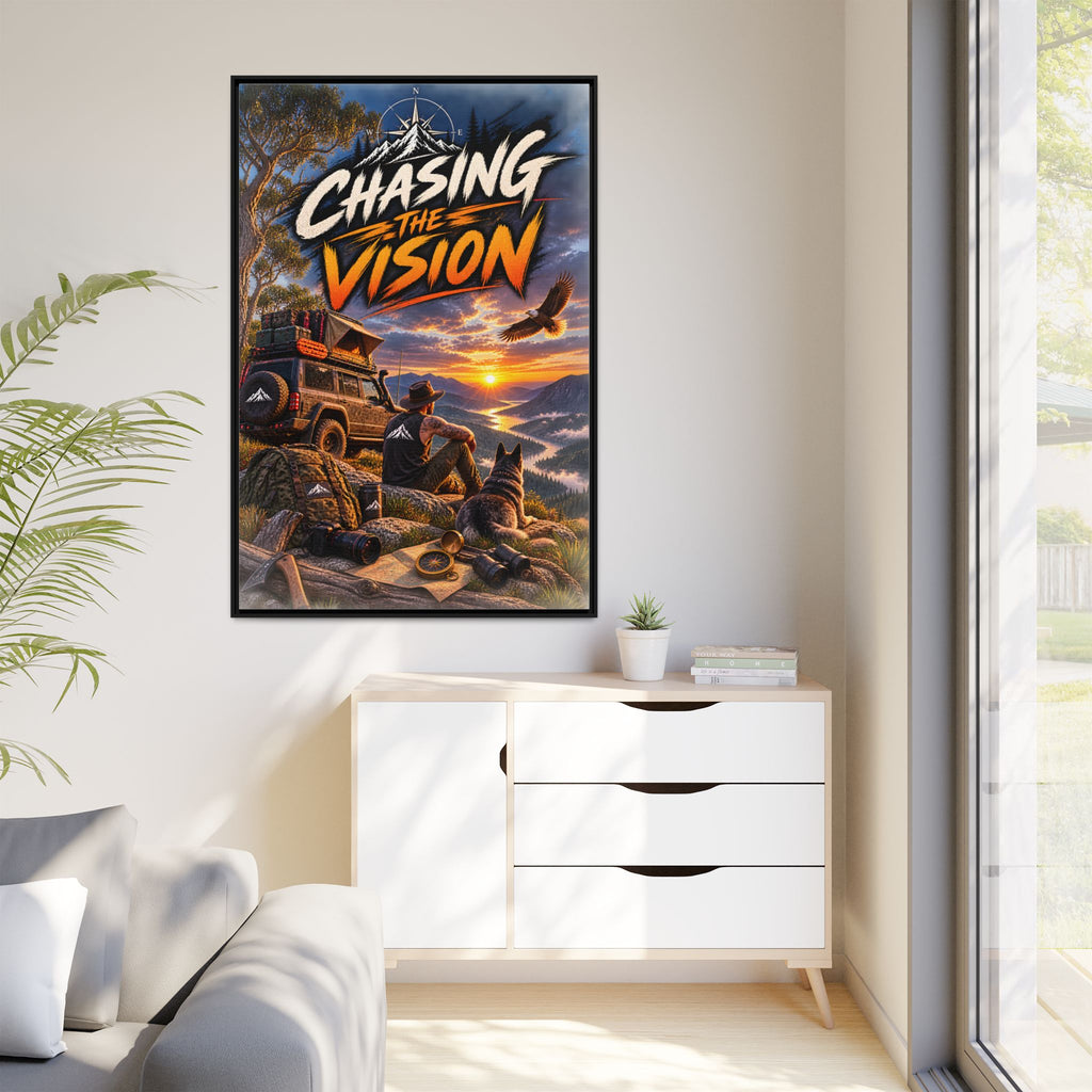 Chasing the Vision Matte Canvas Print (Framed) — Adventure Landscape Wall Art
