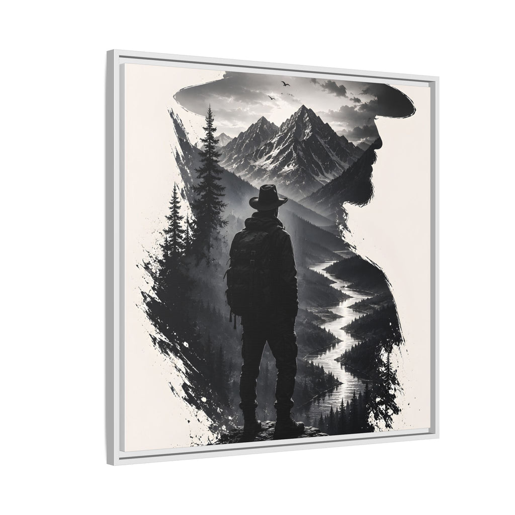 Toile encadrée silhouette de randonneur en montagne