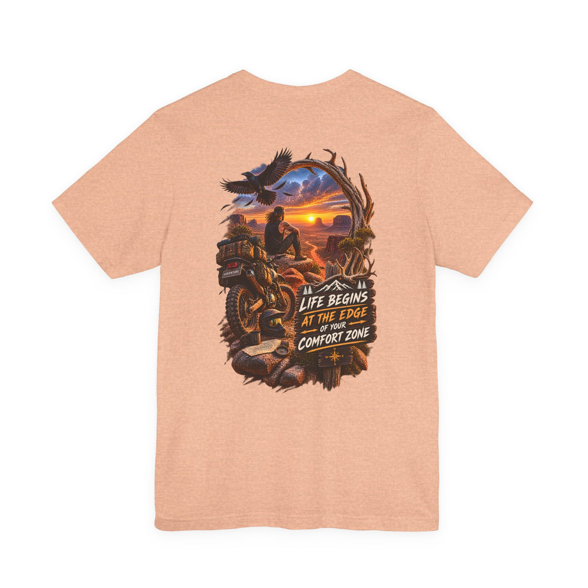 Adventure Motorcycle Tee — "Life Begins at the Edge of Your Comfort Zone"