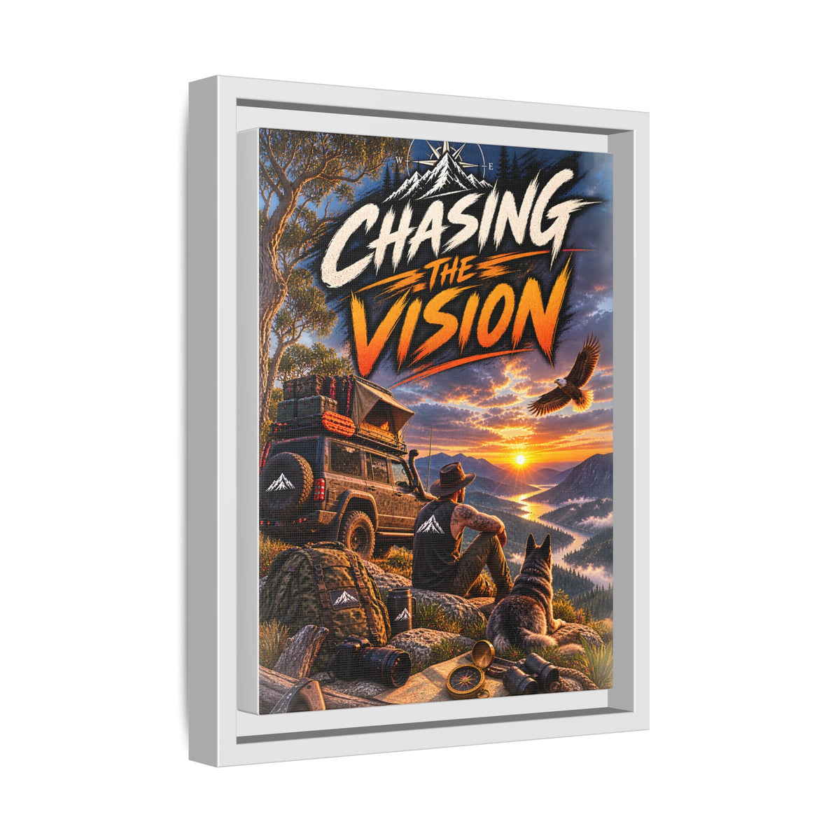 Chasing the Vision Matte Canvas Print (Framed) — Adventure Landscape Wall Art