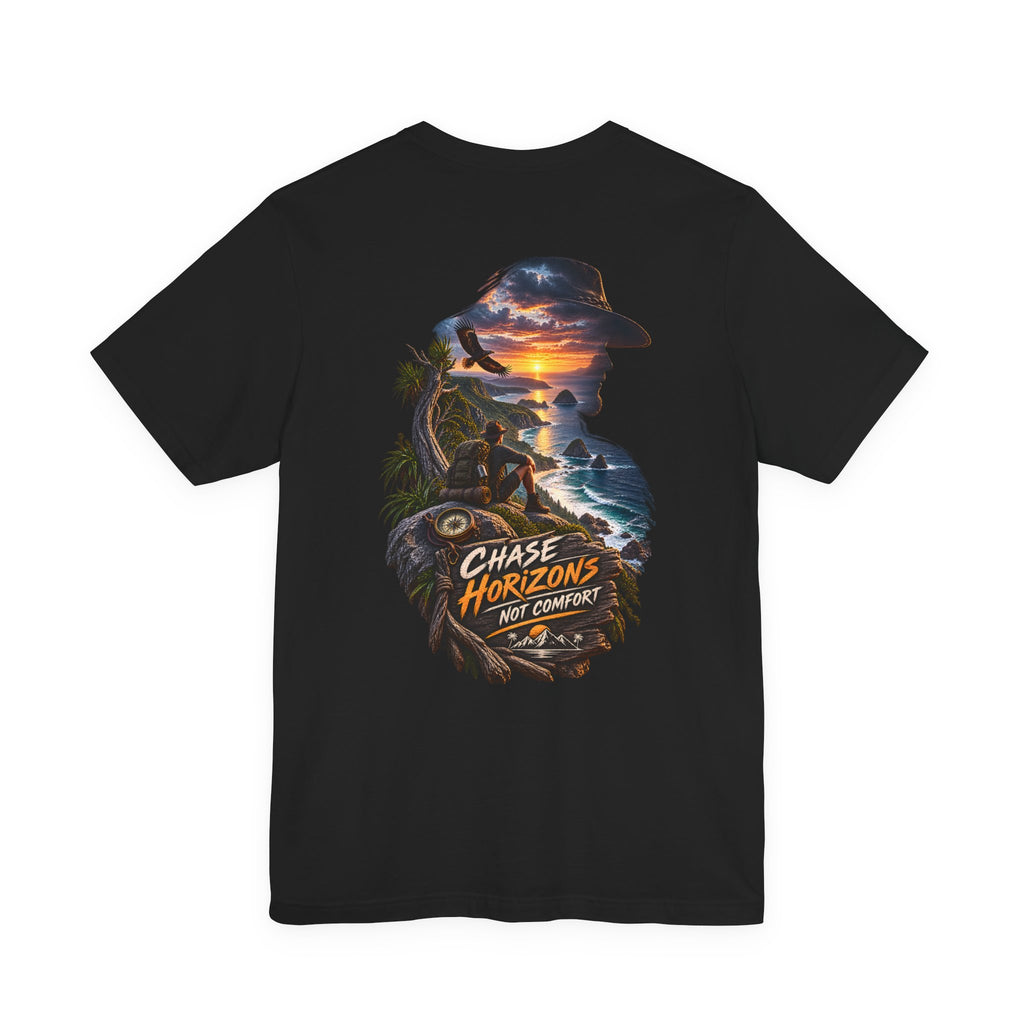 Chase Horizons Graphic Tee — 'Chase Horizons Not Comfort' Sunset Adventure T-Shirt