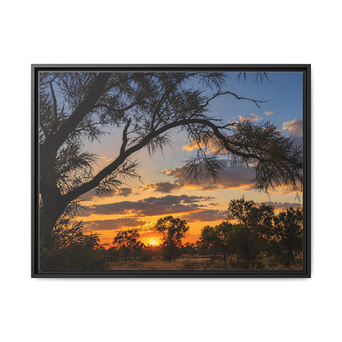 Sunset Silhouette Matte Canvas Print — Framed Landscape Wall Art