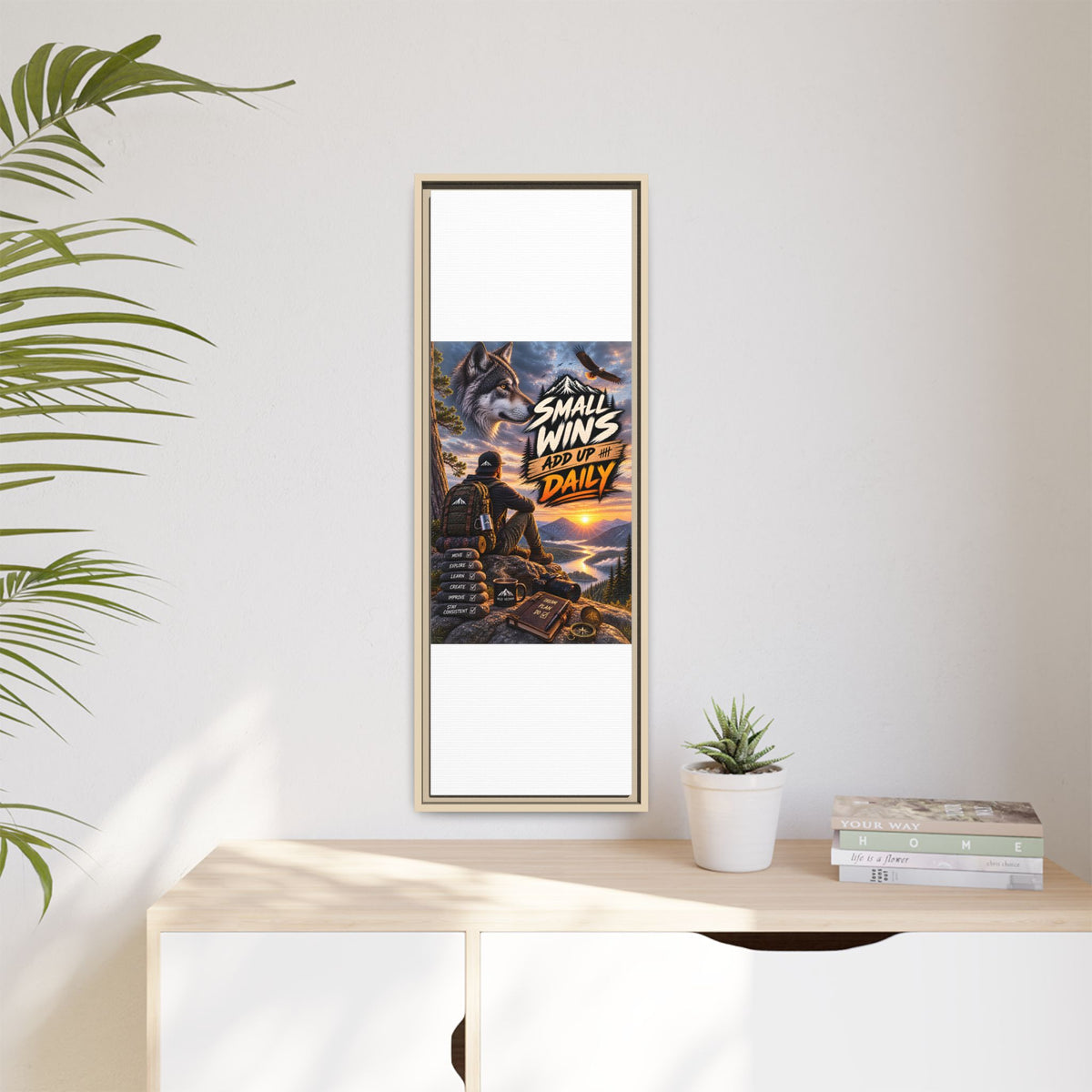 Small Wins Add Up Daily Framed Canvas Wall Art — Motivational Hiking Print