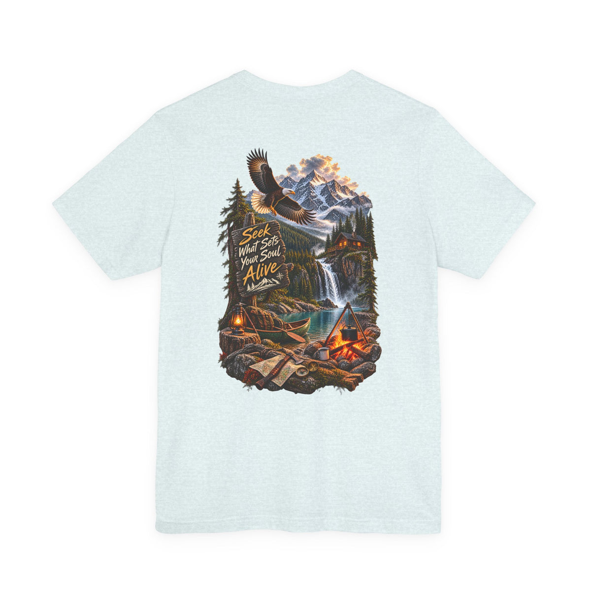 Adventure Tee — 'Seek What Sets Your Soul Alive' Mountain & Campback Graphic