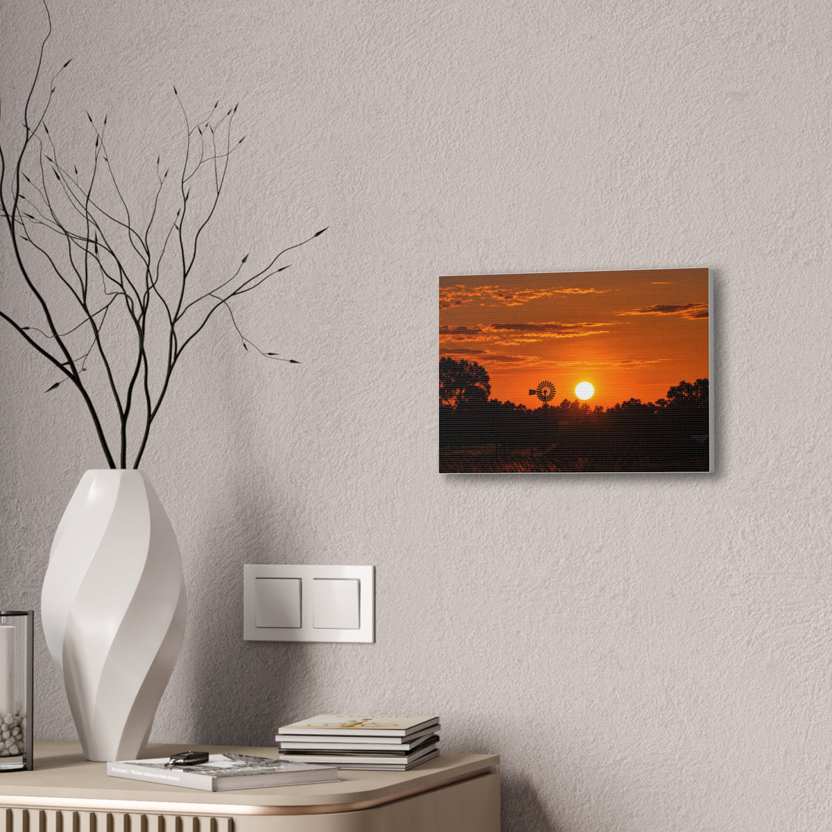 Sunset Windmill Canvas Print — Rural Farmhouse Wall Art