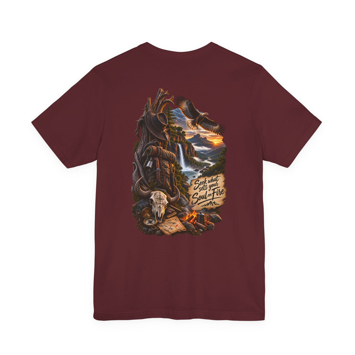 Western Wilderness T‑Shirt — “Seek the Sun, Find the Fire” Scenic Eagle & Skull Tee