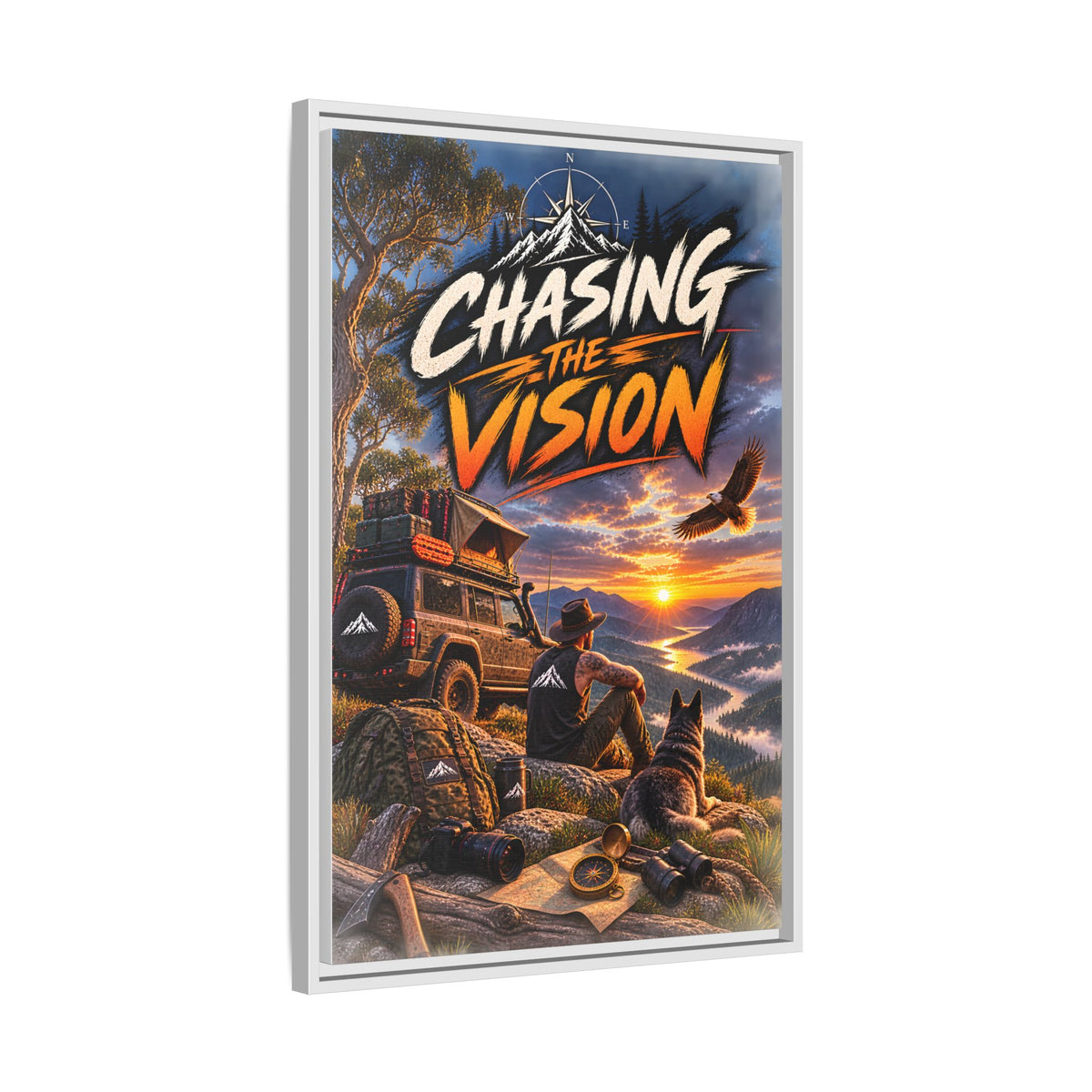 Chasing the Vision Matte Canvas Print (Framed) — Adventure Landscape Wall Art