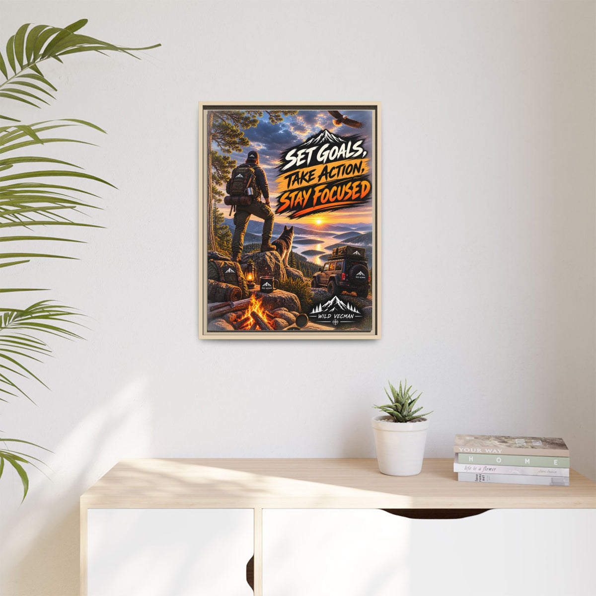 Motivational Adventure Canvas — “Set Goals, Take Action, Stay Focused”