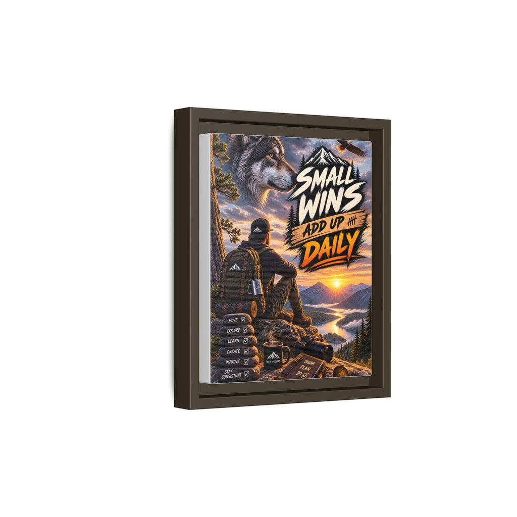 Small Wins Add Up Daily Framed Canvas Wall Art — Motivational Hiking Print