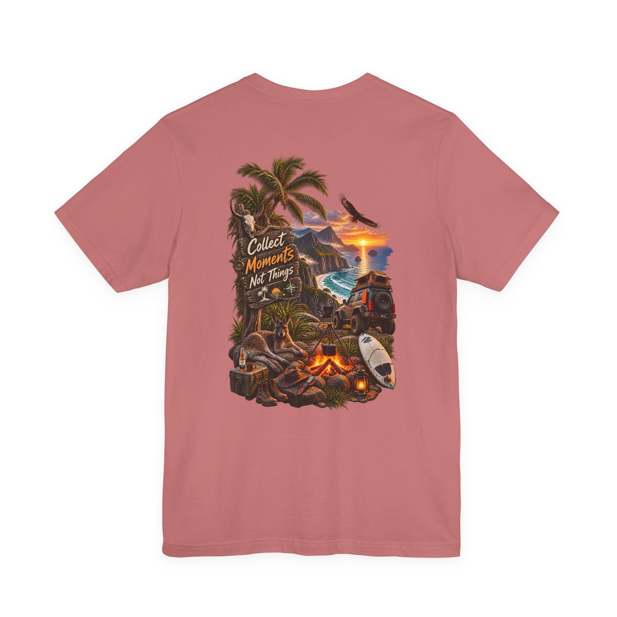 T-Shirt — "Collect Moments Not Things" Tropical Beach Camping Graphic Tee