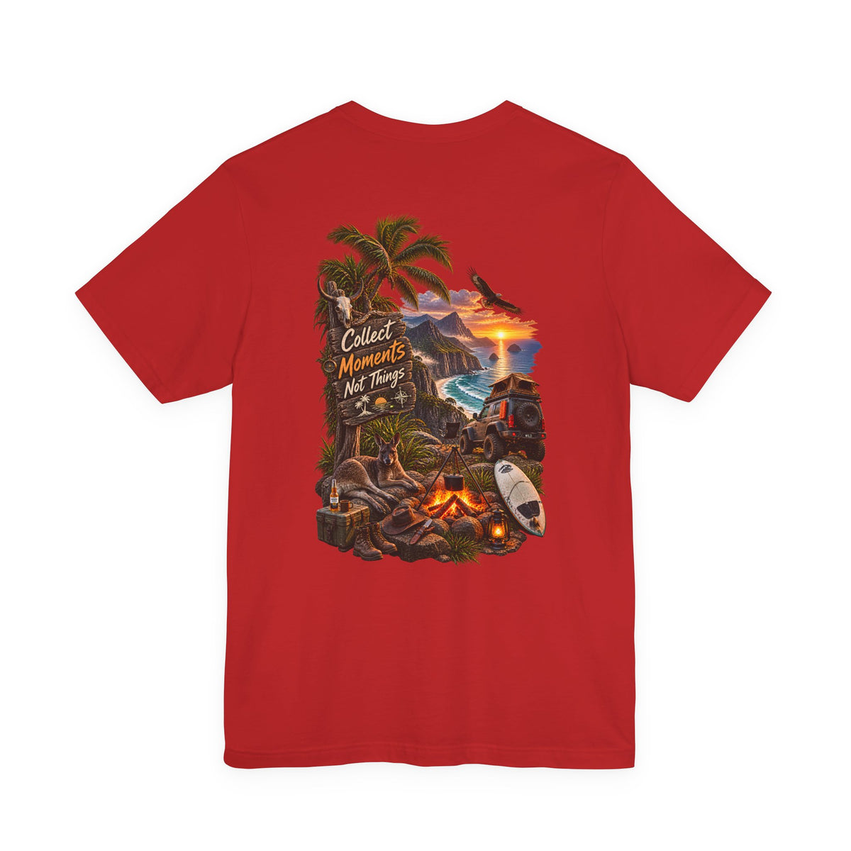 T-Shirt — "Collect Moments Not Things" Tropical Beach Camping Graphic Tee