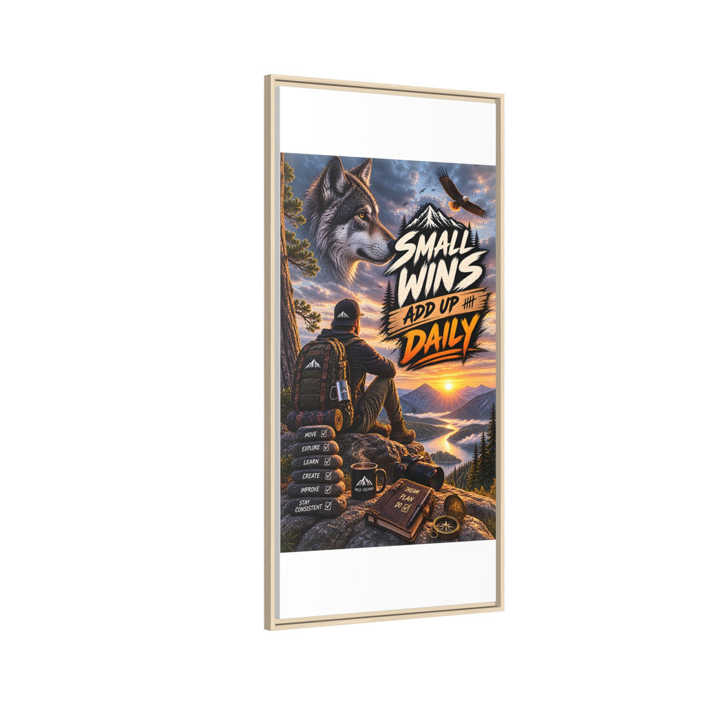 Small Wins Add Up Daily Framed Canvas Wall Art — Motivational Hiking Print
