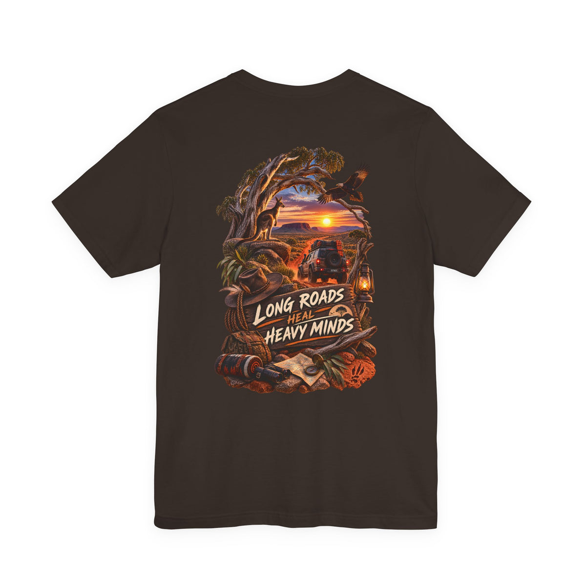 Long Roads Heal Heavy Minds T-Shirt — Scenic Sunset Travel Tee