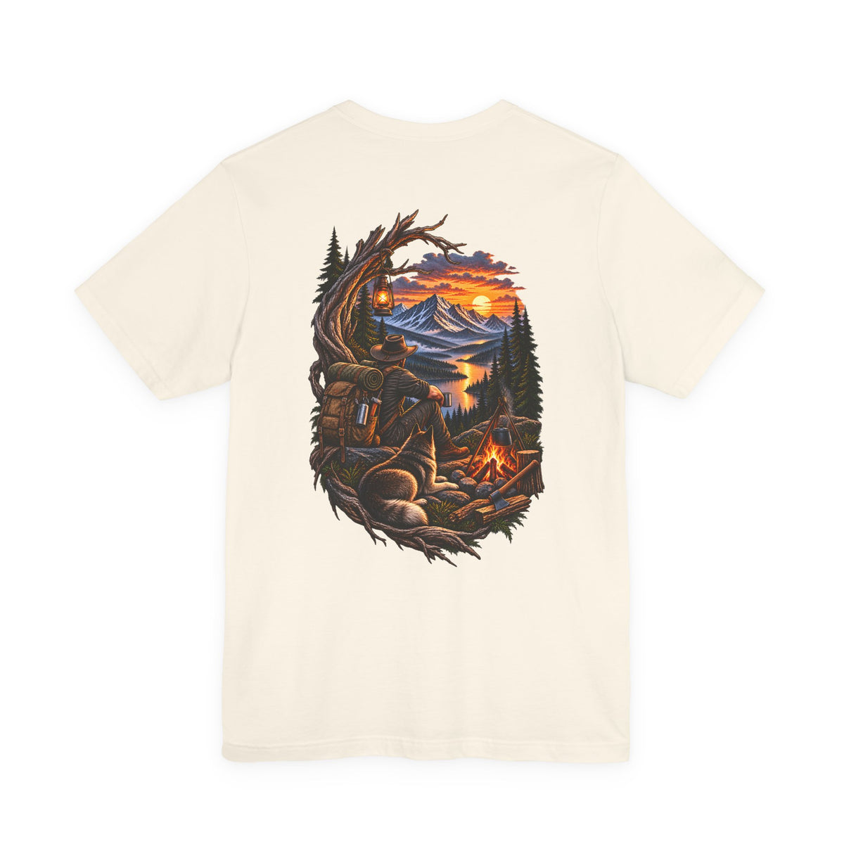 Camping Adventure T-Shirt — Mountain Sunset Campfire Graphic