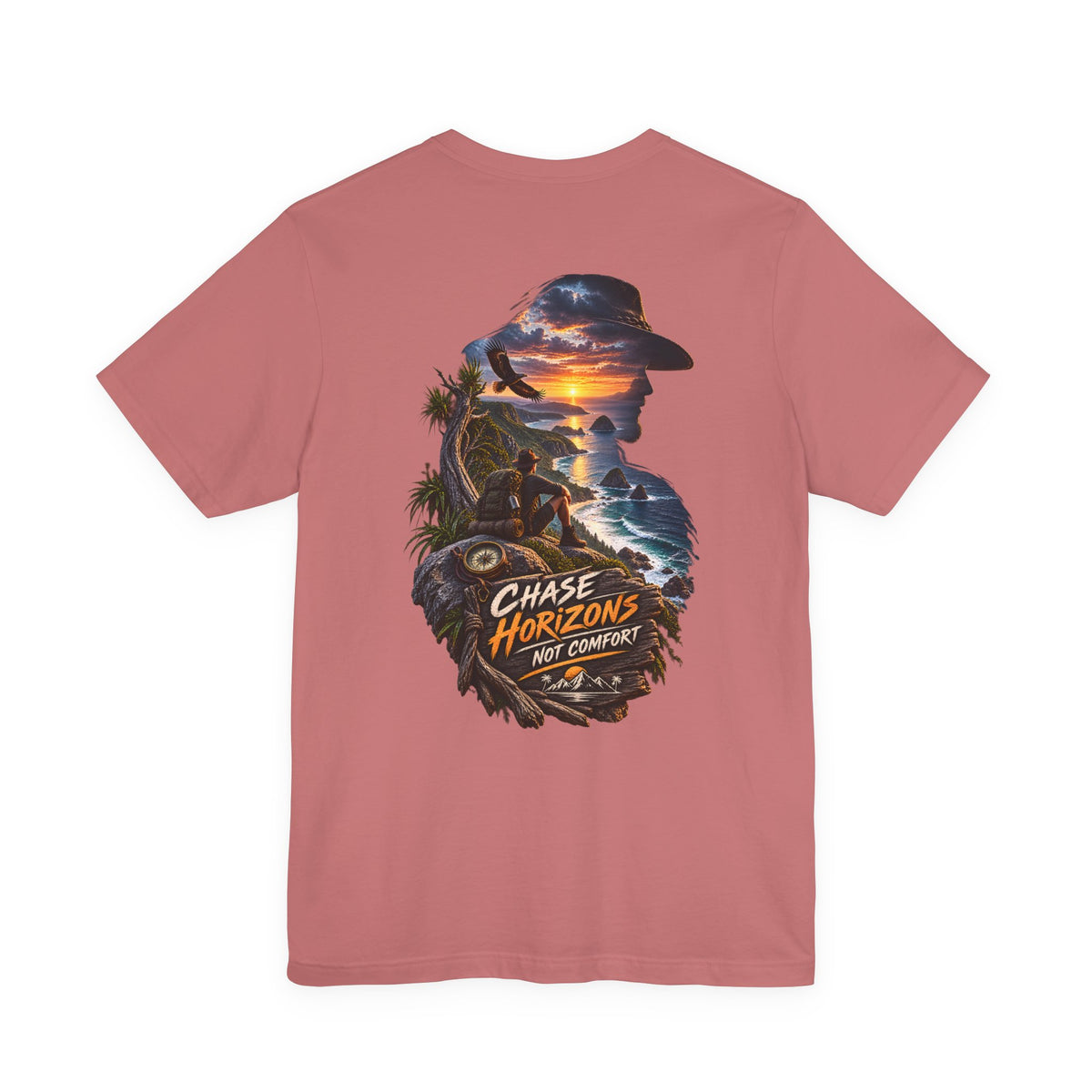 Chase Horizons Graphic Tee — 'Chase Horizons Not Comfort' Sunset Adventure T-Shirt