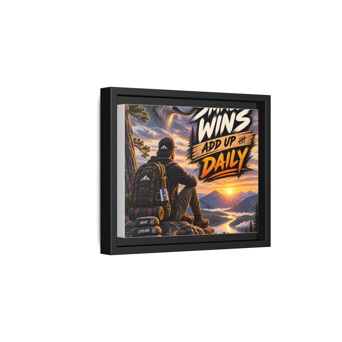 Small Wins Add Up Daily Framed Canvas Wall Art — Motivational Hiking Print