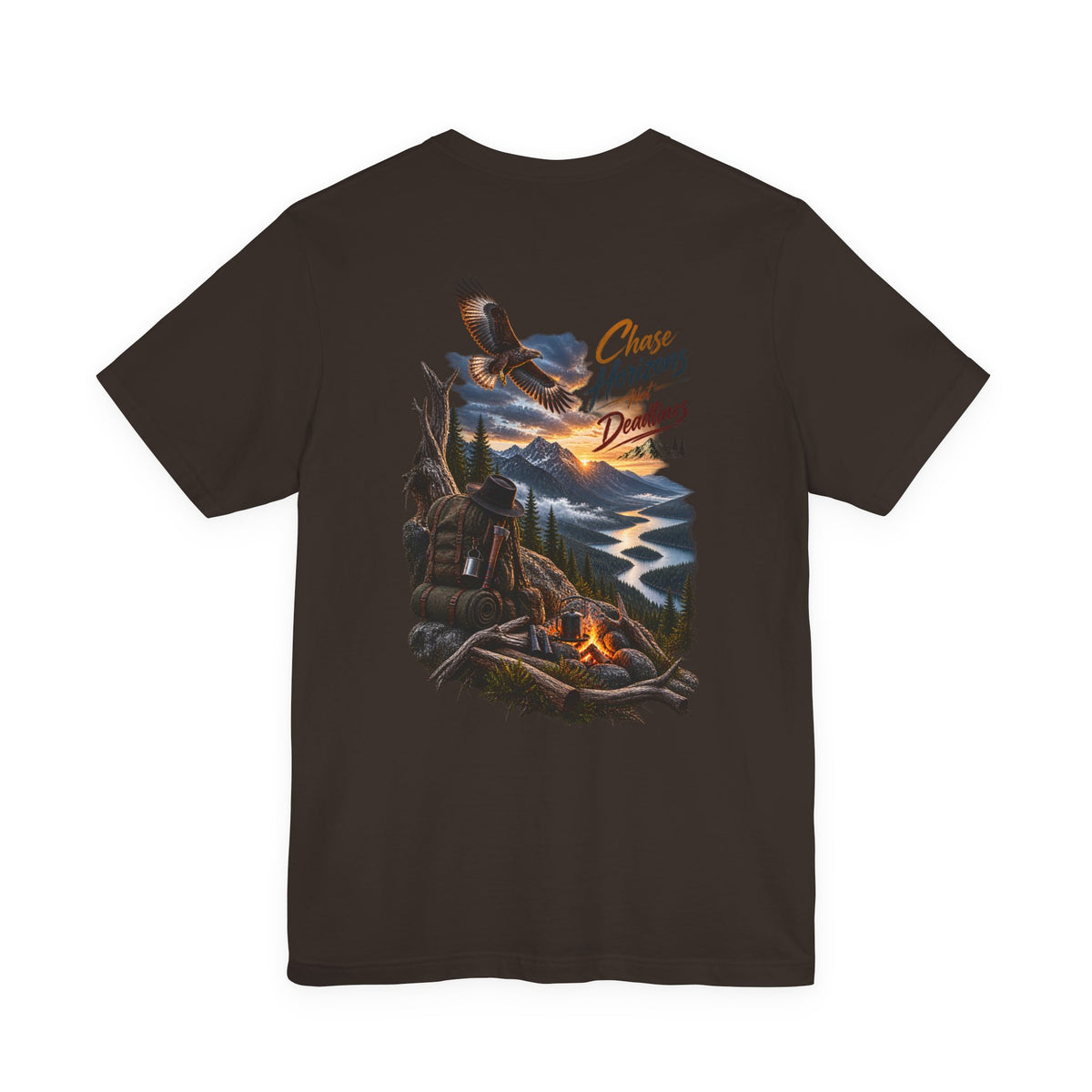 T-Shirt — 'Chase Horizons, Dream Big' Eagle Mountain Campfire Graphic Tee
