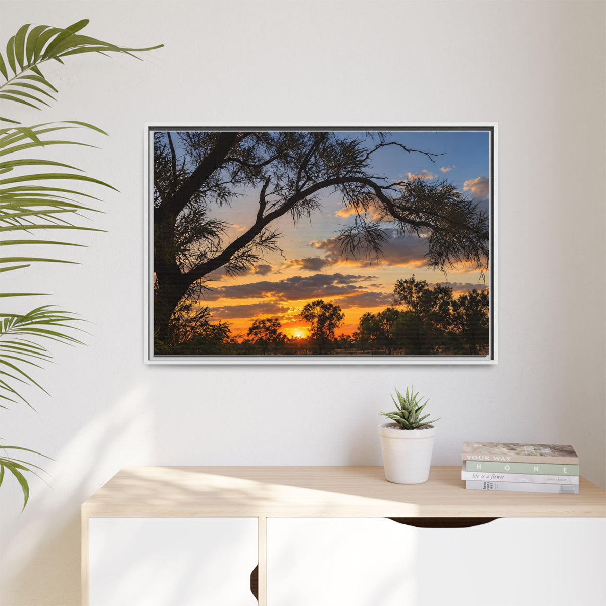 Sunset Silhouette Matte Canvas Print — Framed Landscape Wall Art