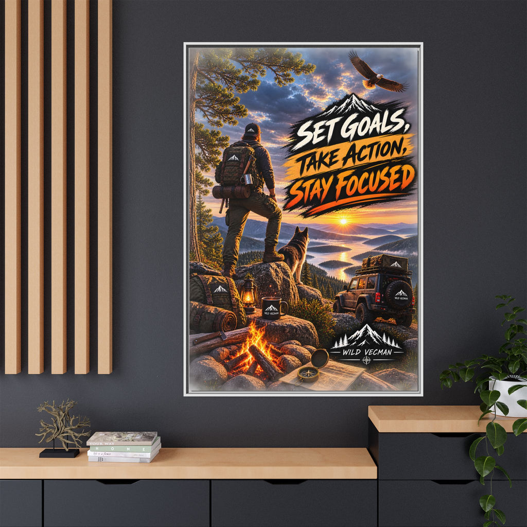 Motivational Adventure Canvas — “Set Goals, Take Action, Stay Focused”