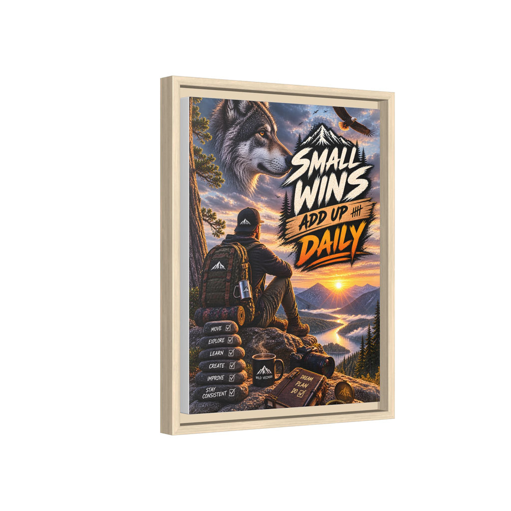 Small Wins Add Up Daily Framed Canvas Wall Art — Motivational Hiking Print