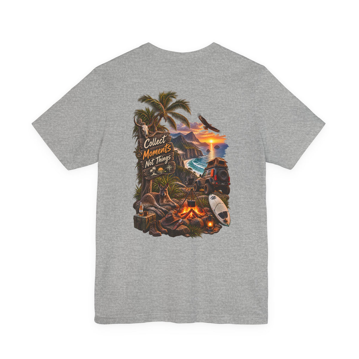 T-Shirt — "Collect Moments Not Things" Tropical Beach Camping Graphic Tee