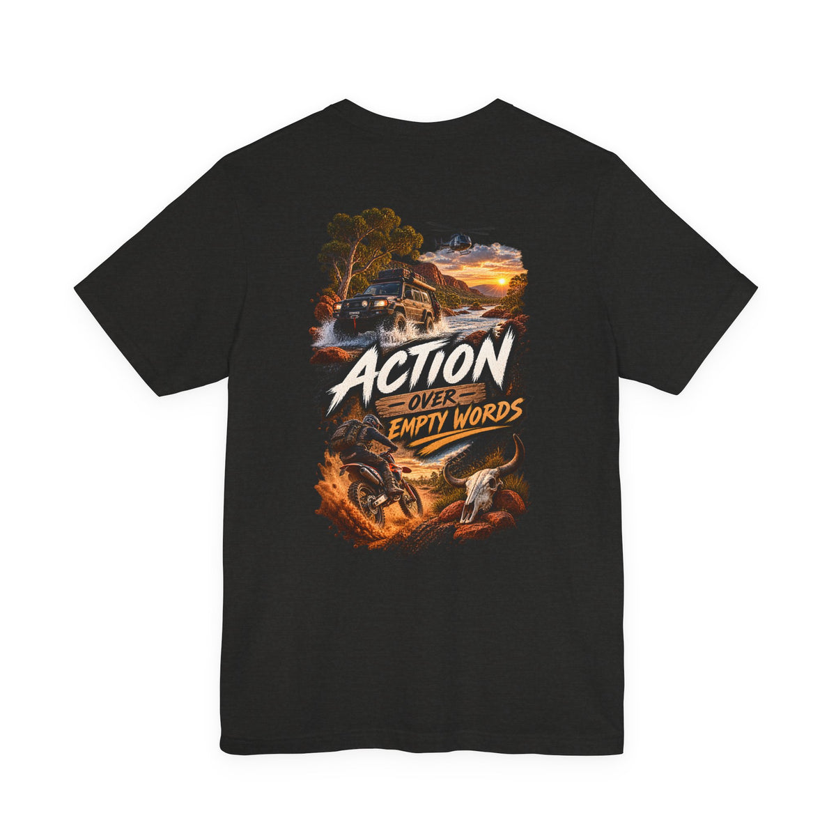 Action Over Empty Words Tee - Adventure Military Graphic T-Shirt