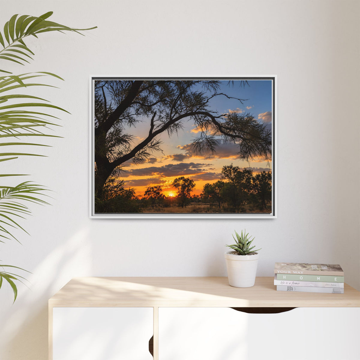 Sunset Silhouette Matte Canvas Print — Framed Landscape Wall Art